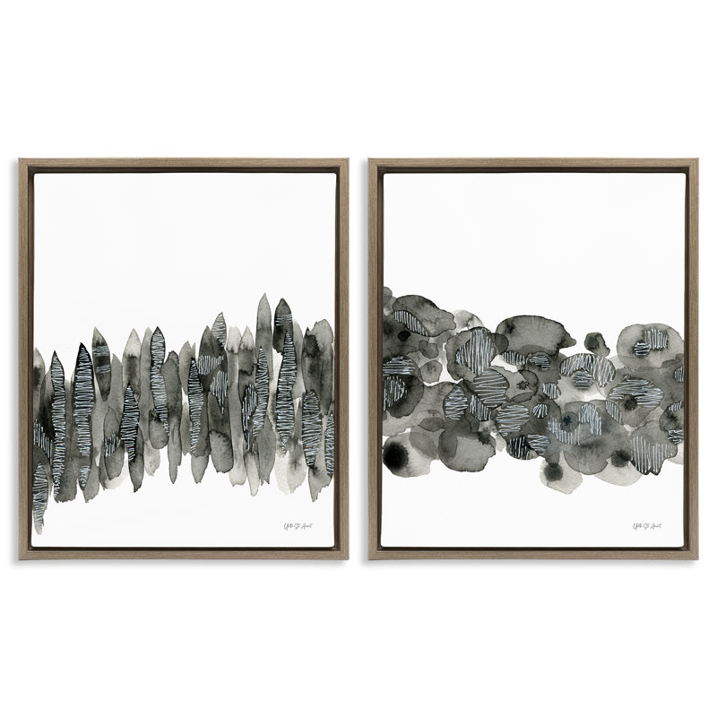 Abstrait gris anthracite Kindling, ensemble de 2 toiles flottantes encadrées par Yvette St. Amant, H 21 po x l 17 po