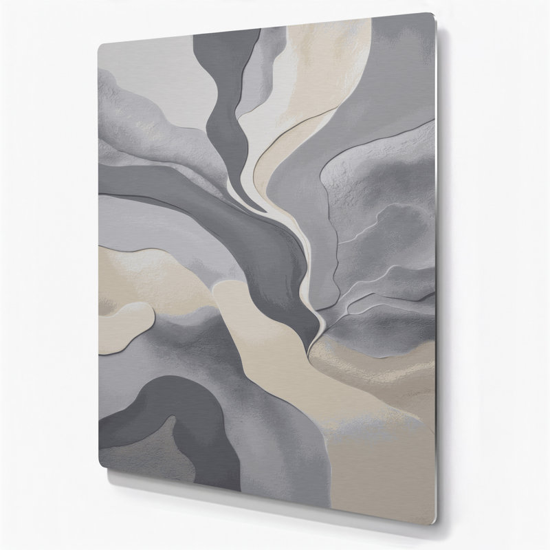 Abstrait paysage 89, art mural gris en métal, H 24 po x l 36 po