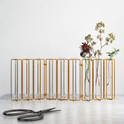 9 Tests Tube Vases in Metal Stand