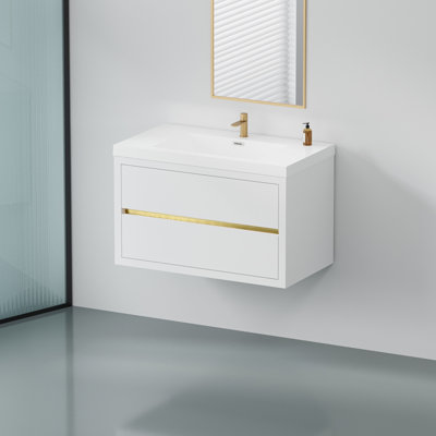 Meuble-lavabo mural avec lavabo, armoire de rangement flottante avec tiroirs à fermeture en douceur