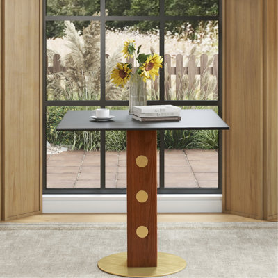 Table carrée en bois fritté de 33,5 po de hauteur, pieds en bois, finition or, 2 personnes, table de salle à manger moderne avec pieds et base solides, conçue pour les conversations vidéo dans les bureaux à domicile