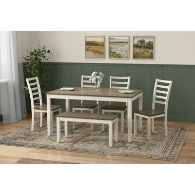 Plagido Cream/White Dining Table Set with Four Chairs