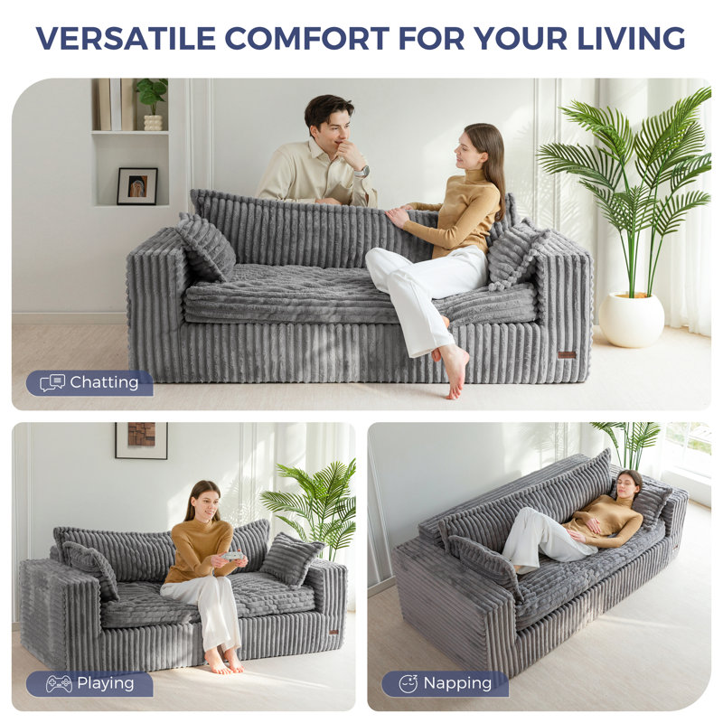 Boneless Bean Bag Chair For Living Room, Upholstered Loveseat Sofa Couch With Deep Seating, Wide Armrests Boneless Couch Sofa In A Box