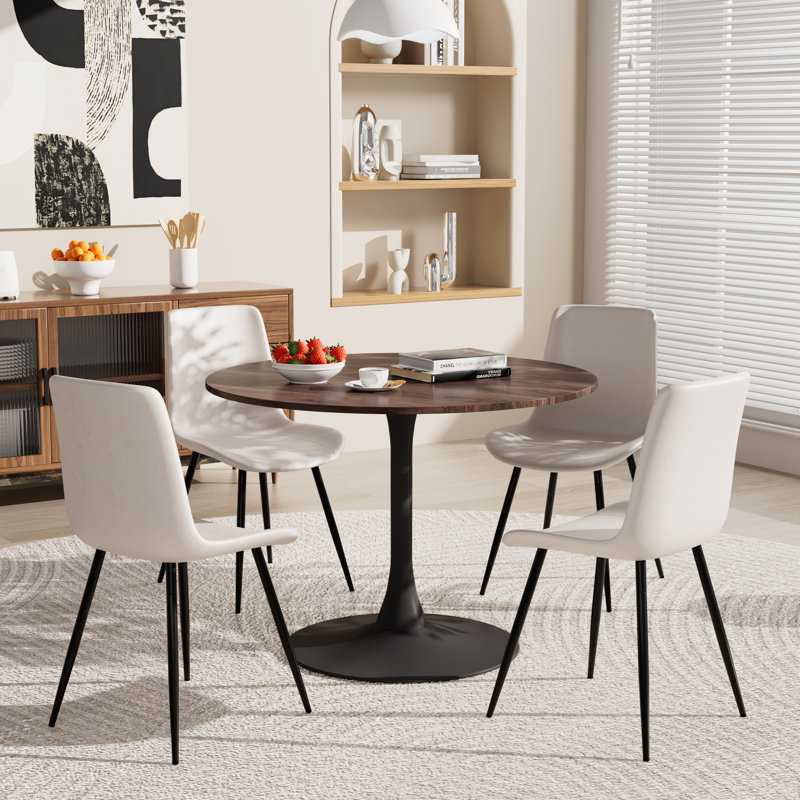 Ensemble de table ronde pour 4 (1 table + 4 chaises), Gris, Brown/Black, H 28,7 po x L 31,5 po x l 31,5 po