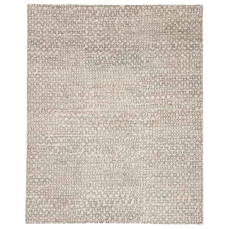 Tapis ivoire / noir en laine noué à la main Alemar, Rectangle 8 pi x 10 pi