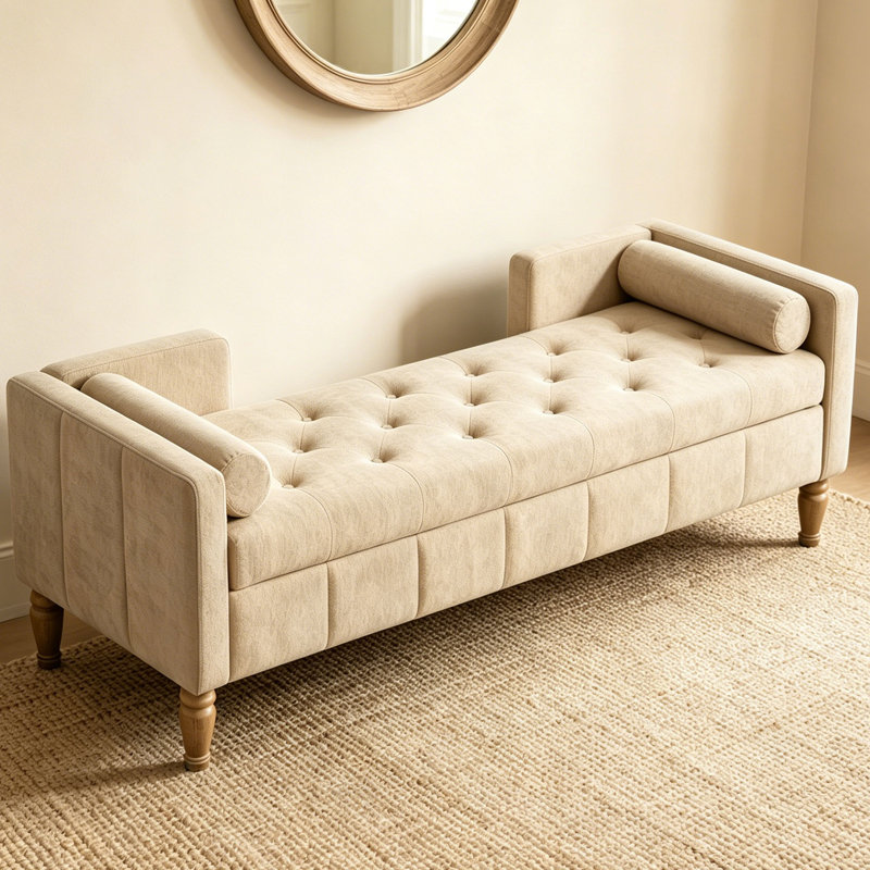 Banc de rangement à l'extrémité du lit 64,5 po avec espace de rangement caché, Wheat