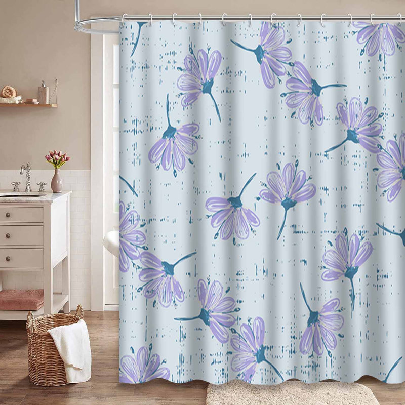 Rideau de douche imperméable à motif floral avec 12 crochets, L 72 po x l 78 po