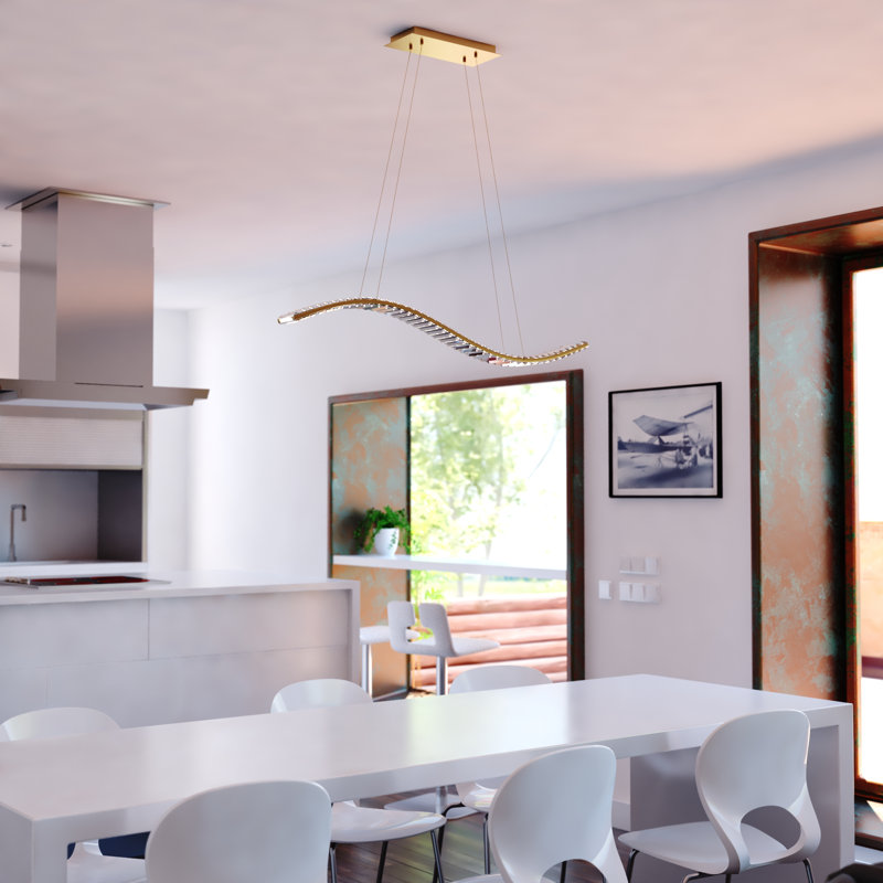 Fidah 1L LED Gold Brass Contemporary Crystal Linear Chandelier Island Pendant Light Fixture