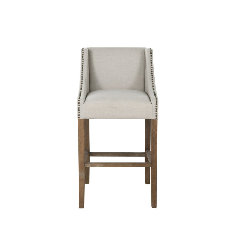 Winston Upholstered Bar Stool with Solid Wood Frame, Natural, Bar Stool (30.25” Seat Height)