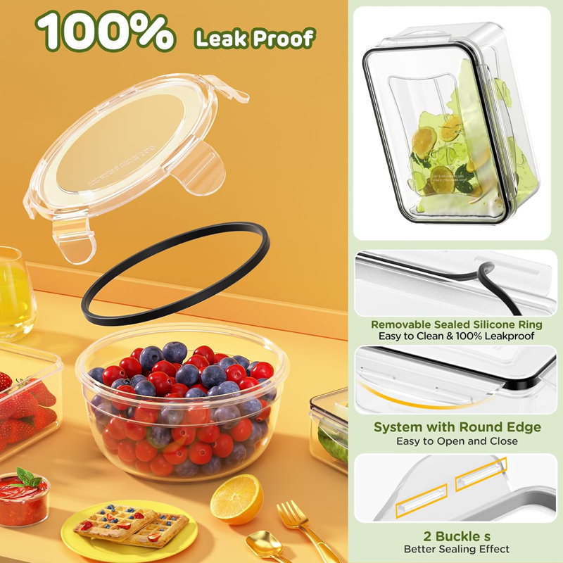 40-Piece Black Plastic Airtight Meal Prep Container Set