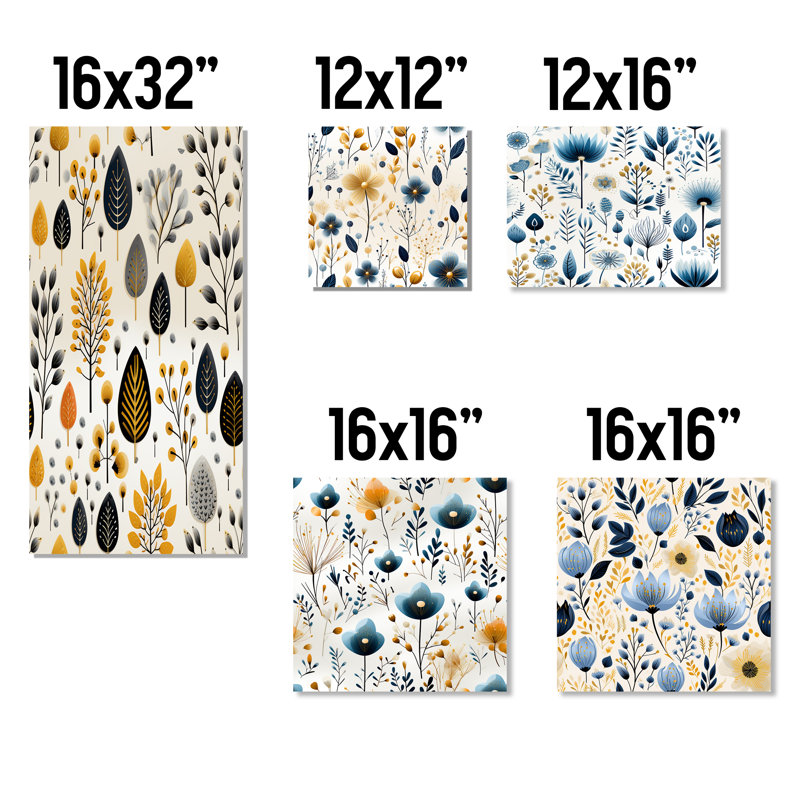 Hunley - Ensemble de 5 impressions sur toile florales, Toile tendue