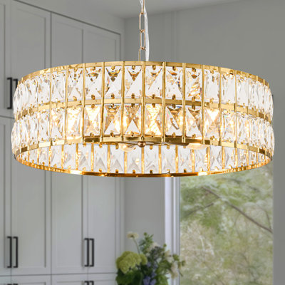 Lustre en cristal moderne pour la salle à manger, lustres à DEL de luxe montés en verre de 17,7 po, luminaires suspendus cylindriques suspendus pour plafonds de salon, avec 6 pièces * 5 W