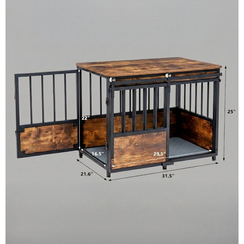 Chenil en bois robuste pour chiens de grande à moyenne taille de 32 pouces, avec coussin et portes doubles, fonction de table d'appoint ou décorative, porte coulissante résistante à la mastication