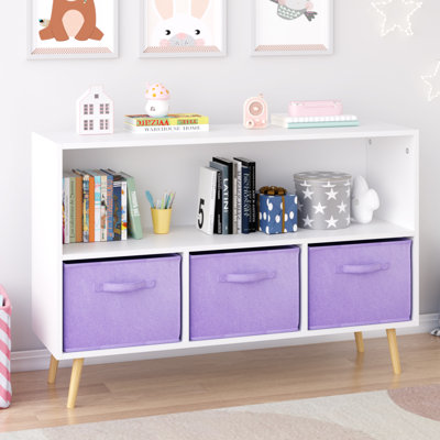 23.62'' H X 35.43'' W Kids Bookshelf Kids Bookcase with Collapsible Fabric Drawers