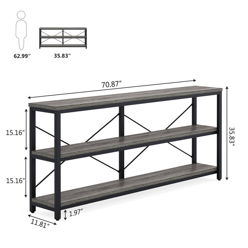 Jeyden Console Table Sofa Table, Grey Top/Black Base