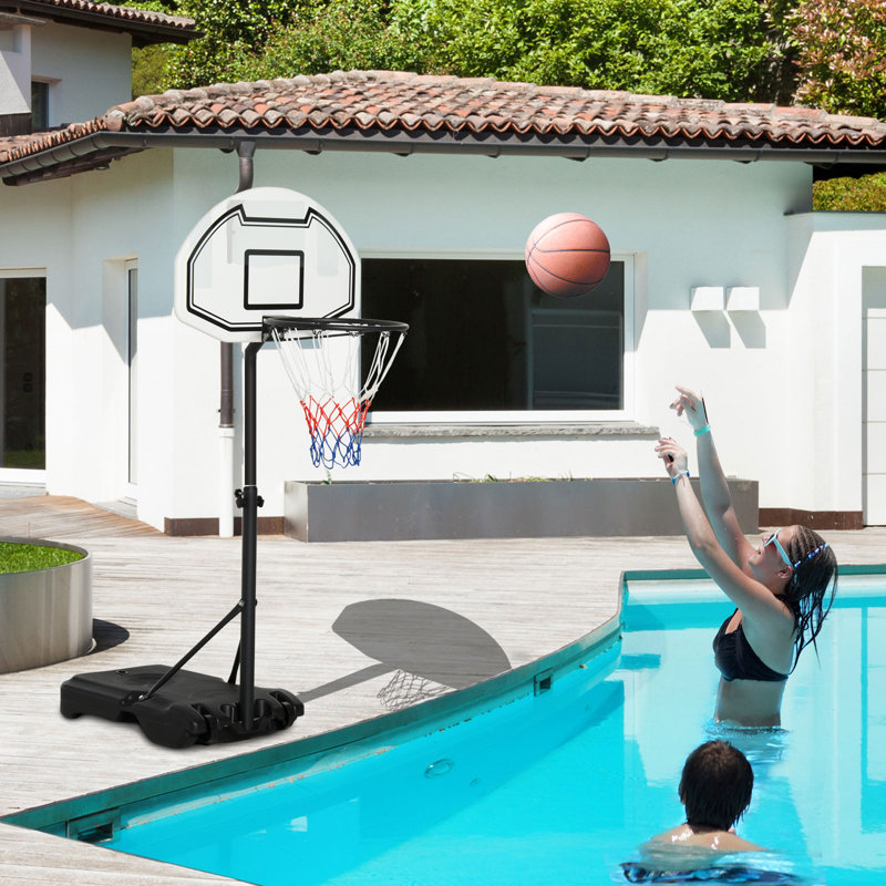 Adjustable Height Black Portable Poolside Basketball Hoop with Polypropylene Backboard