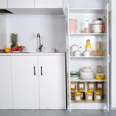 Kitchen Pantry Cabinet, 60" Tall Food Pantry Storage Cabinet, 110LBS Freestanding Storage Cabinet Cupboard with 3 Shelves(2 Adjustable), Engineered Wood Utility Pantry for Kitchen, Dining Room