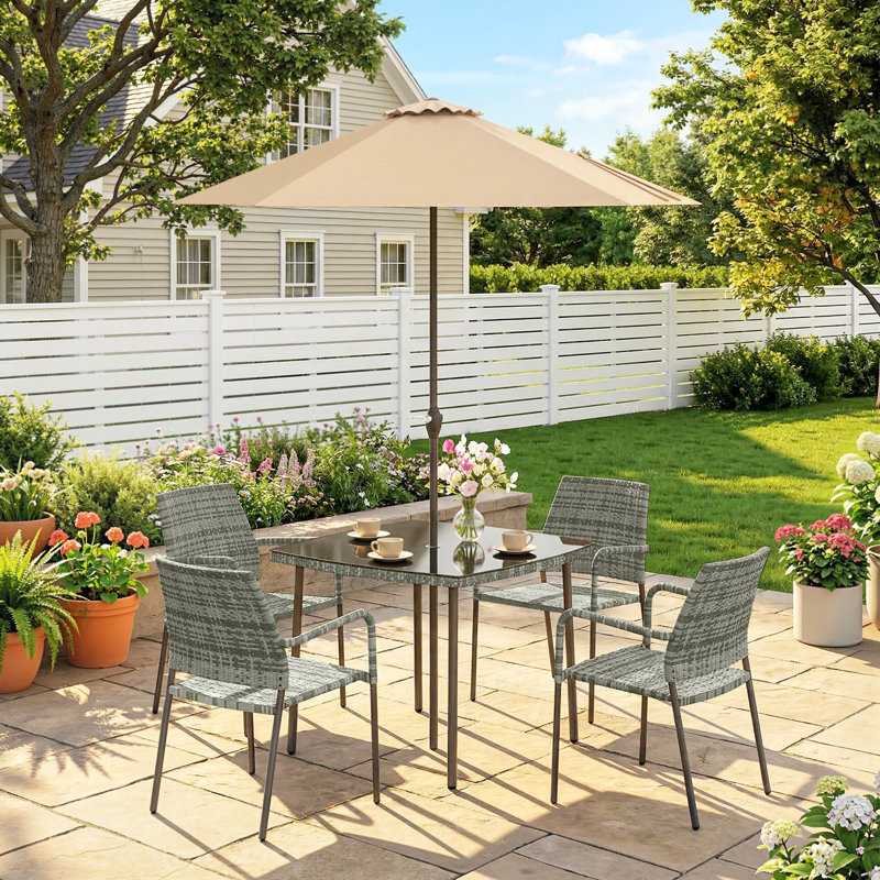 4 - Person Patio Dining Set with Square Table, Grey
