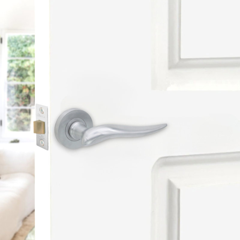 Flavia Lever Door Handle, Satin Chrome