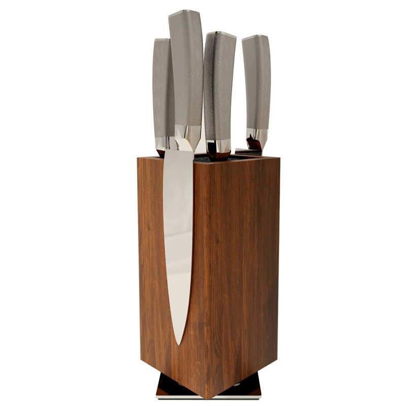 Bloc de couteaux magnétique rotatif à 360 ° Brosisincorp sans couteaux - Porte-couteaux universel pour comptoir avec poils amovibles, bois d'acacia