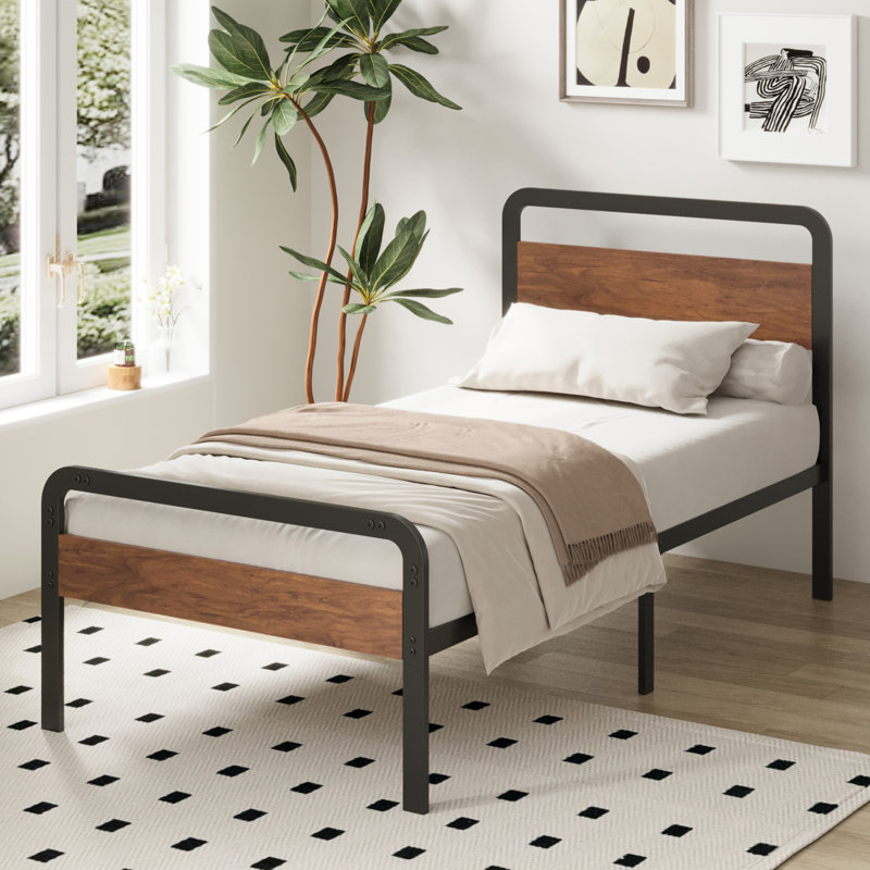 14 Inch Bed Frame with Wood Headboard and Footboard, Twin