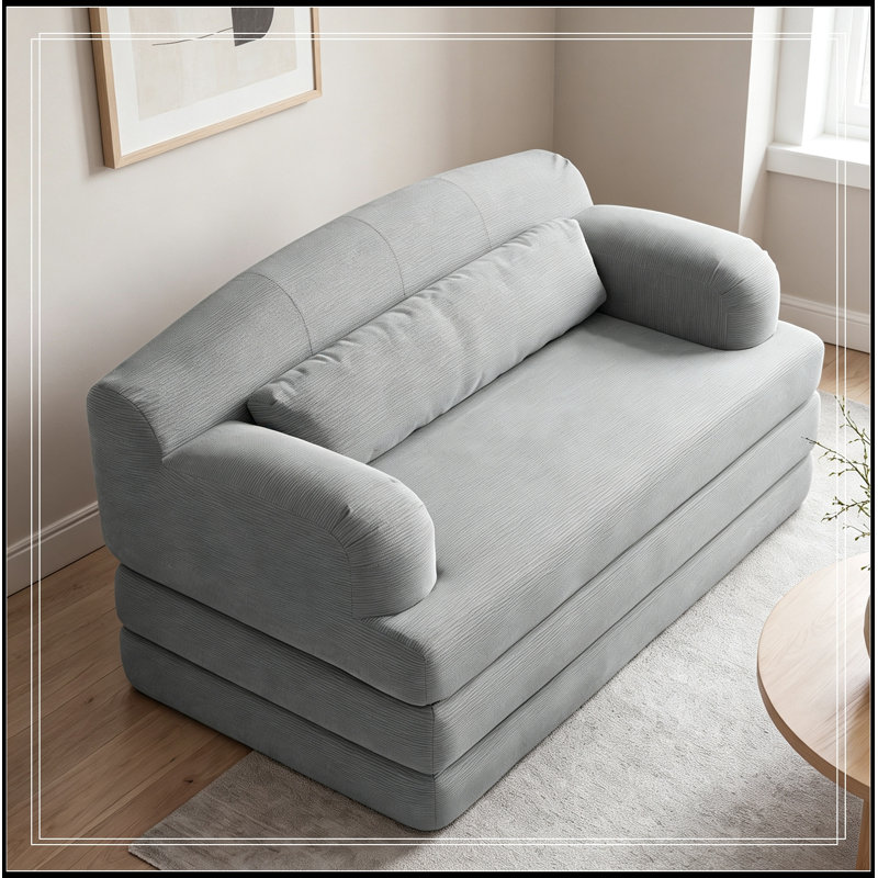 Canapé pliable à deux places en velours côtelé avec coussin moelleux, Gris clair