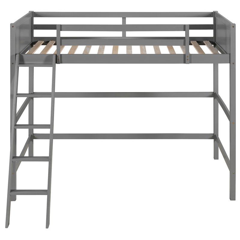 Lit mezzanine en bois massif avec échelle, Gris