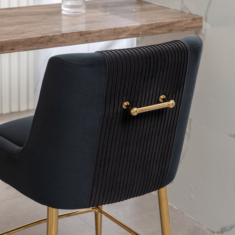 Elian Upholstered Velvet Bar Stool, Black