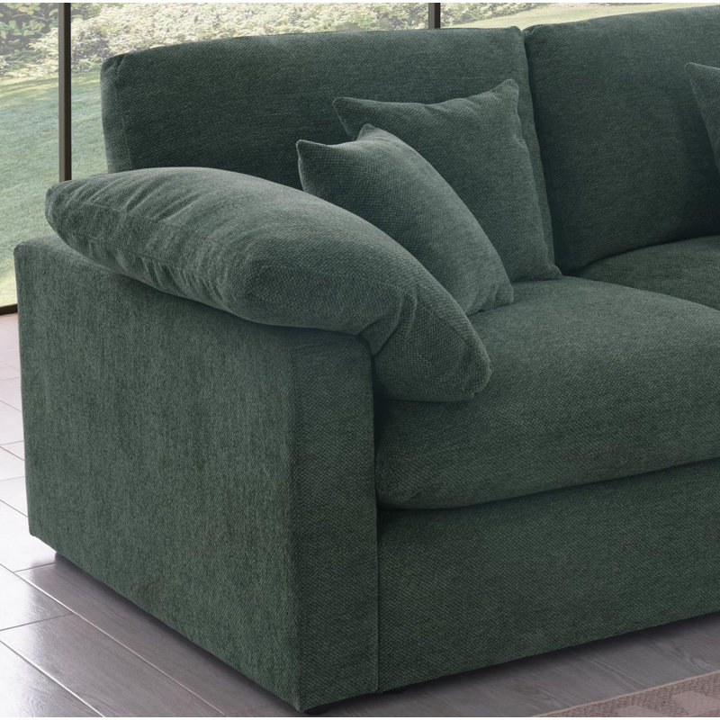 155.7" W 6-Piece Modular Chenille Sectional, Green Chenille