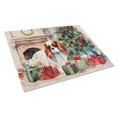 Grande planche à découper en verre Cavalier Spaniel Cozy Christmas