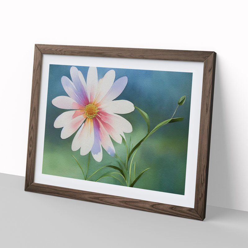 Watercolour Daisy Flower Vol.2 - Framed Print, 46cm H x 64cm W x 2cm D, Walnut
