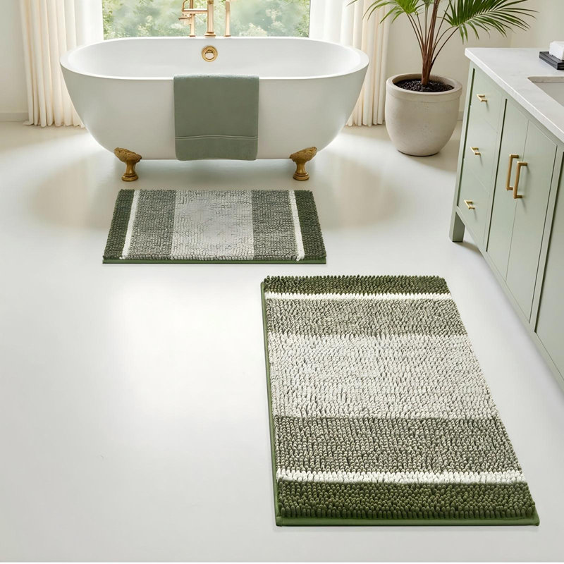 Bathroom Rugs,Ultra Soft Chenille Bath Mats, Non-Slip Absorbent Rugs For Bathroom Floor, Machine Washable, 20"X32"&17"X24".(Sage Green/Set Of 2)