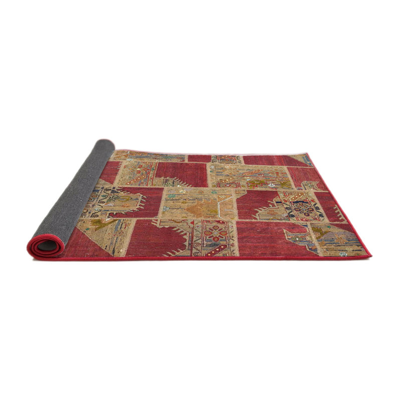 Tapis de zone rouge/brun contemporain, Rond 8 pi