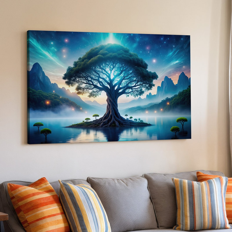 Toile, "Un arbre antique majestueux avec un noyau luminescent" se tient en évidence, H 20 po x l 30 po
