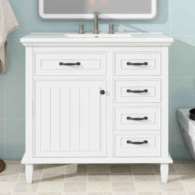 36" Vanity With Sink, Single Sink Bathroom Vanity, 36 Restroom Vanity With Top, Includeing 2 Tip-Out Drawers, Adjustable Shelf