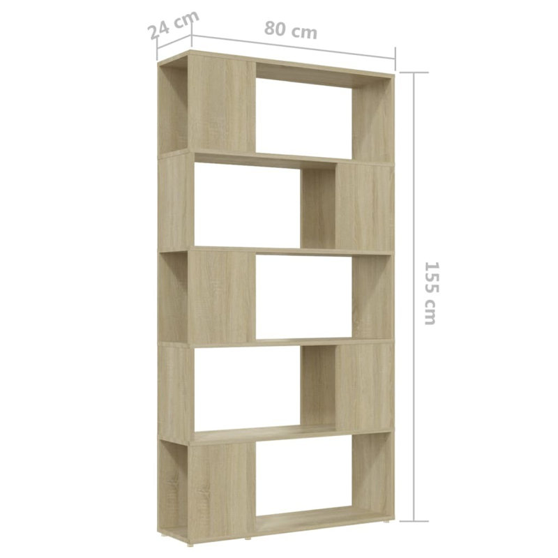 Cashe Bookcase, (5 Shelves) 155cm. H x 80cm. W x 24cm. D, Sonoma Oak