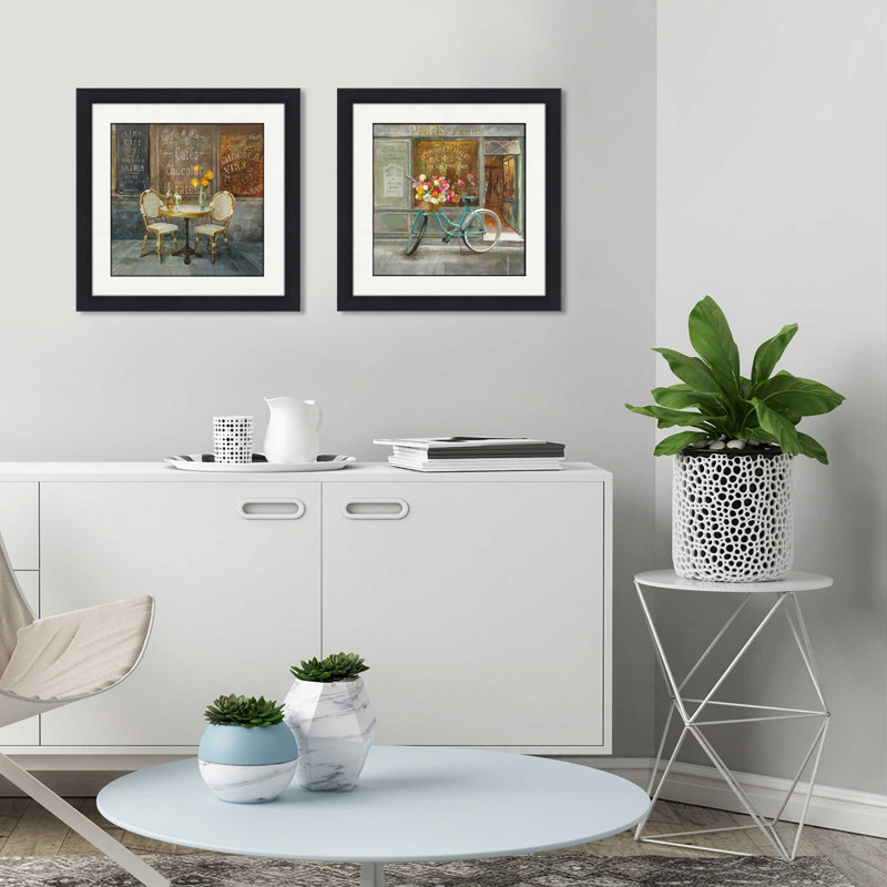 « french cafe », ensemble de 2 reproductions de peintures à l’acrylique encadrées, H 16,5 po x l 33 po x P 1 po, Blanc mat