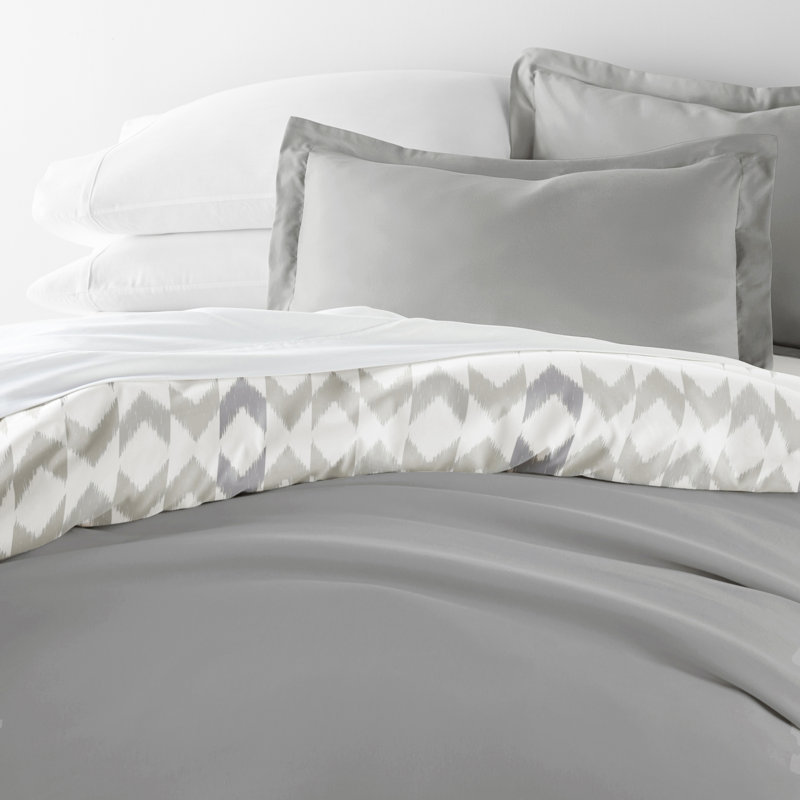 Gray Chevron Twin XL Reversible Microfiber Duvet Cover Set