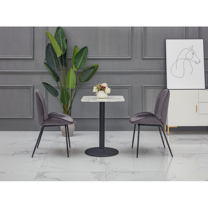 Odum Marble Top Metal Base Dining Table, White