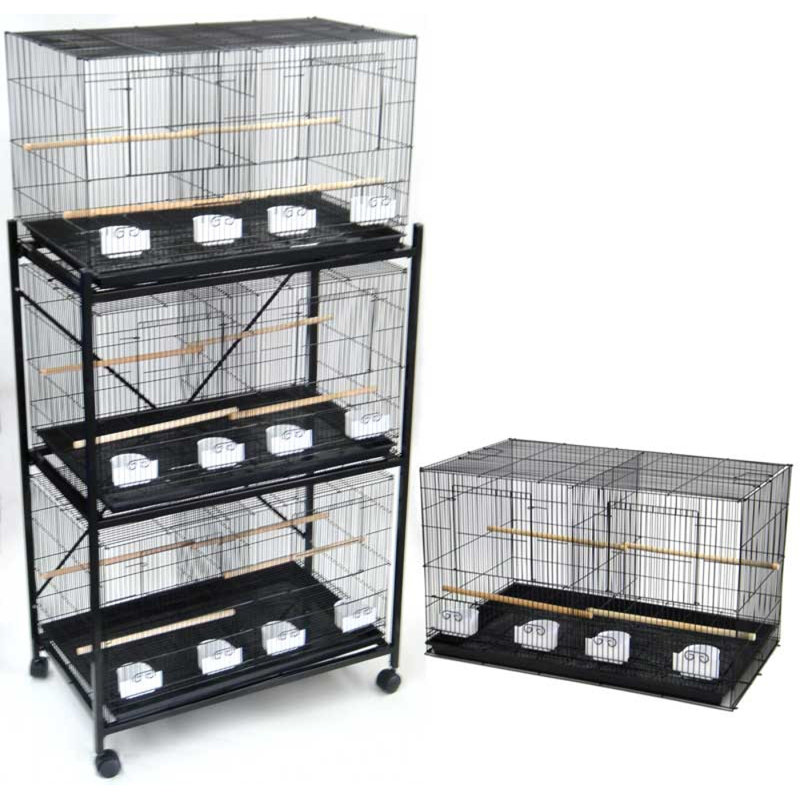Cage à oiseau moyenne avec 4 portes d’alimentation, blanc