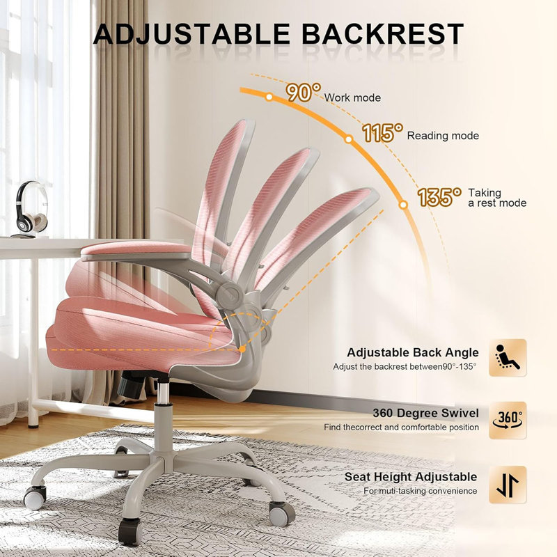 Office Chair, Ergonomic Desk Chairs 330LBS Capacity High Back Mesh Computer Chair With Flip-Up Armrests, Comfy Work With Adjustable Lumbar Support, Rolling Swivel Executive Task