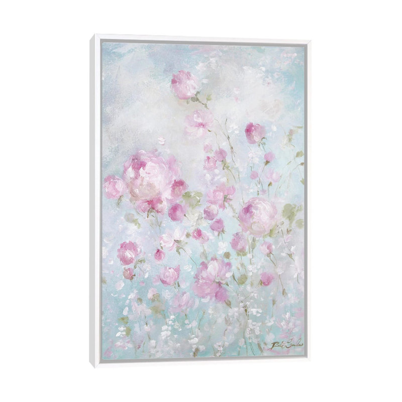 Reproduction d’art, "Whispering roses" par Debi coules, H 26 po x l 18 po x 1,5 po, Pas de tapis, Toile blanche encadrée