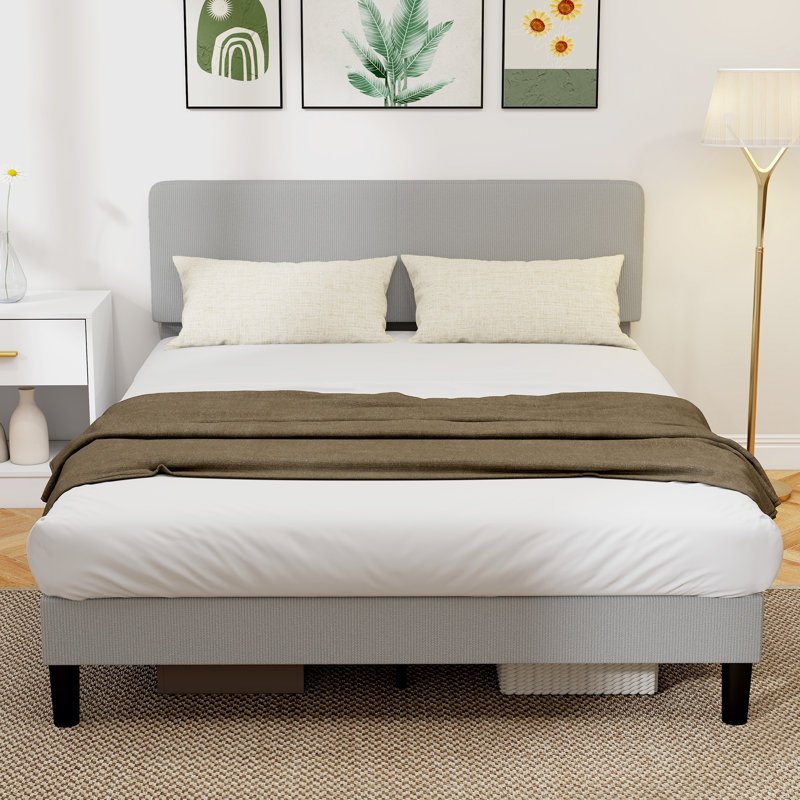 Queen Bed Frame with Adjustable Headboard Platform Bed Frame Light Grey, Queen