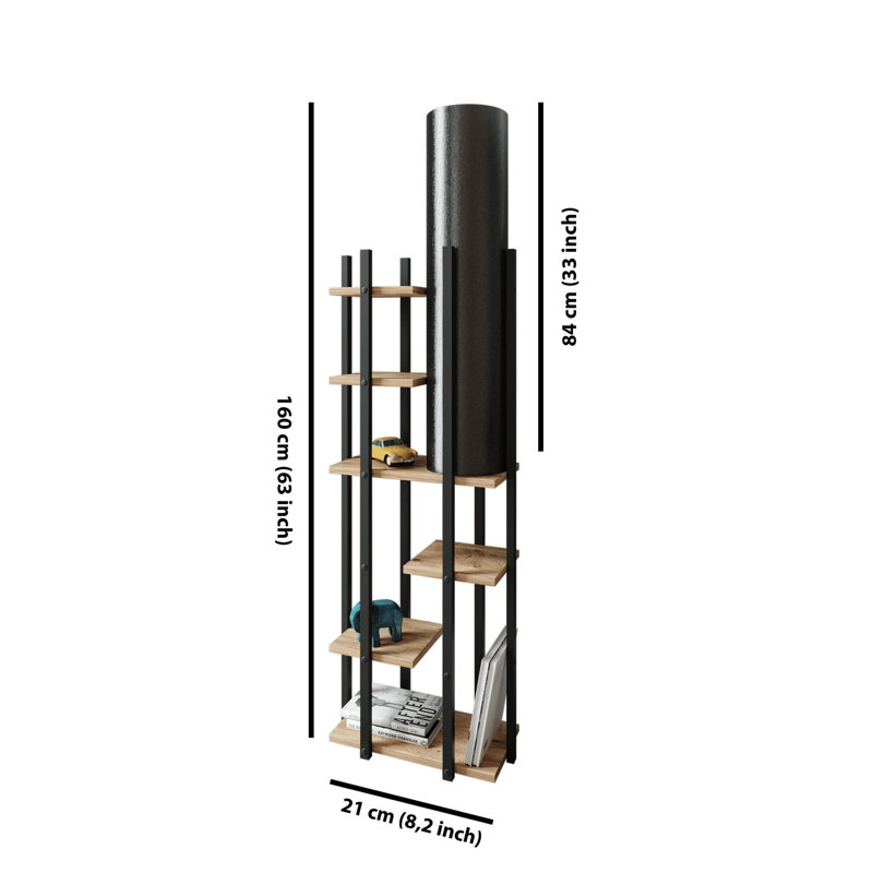 Lampe sur pied élégante avec interrupteur marche / arrêt, noir et naturel, 63,0 po x 9,8 po x 17,7 po | Corps en panneau de particules durable, profil en panneau de fibres à densité moyenne, capuchon en tissu (diamètre du capuchon: 8,3 pouces) | Certifié CE, douille E27 (60 W maximum) pour la maison et le bureau
