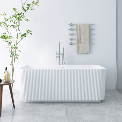 59" Rectangle Linear Acrylic Freestanding Soaking Bathtub With POP-UP Chrome Drain