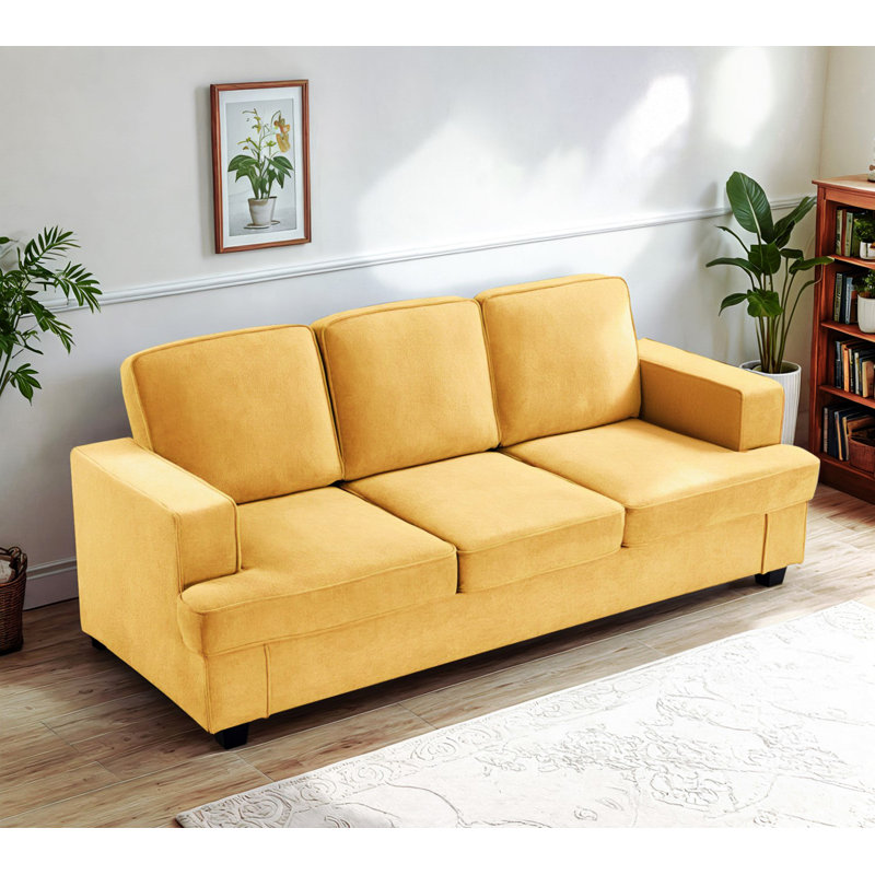 Canapé 3 places confortable en velours moderne avec assise profonde, mousse haute densité et coussins de dossier amovibles pour se détendre et travailler