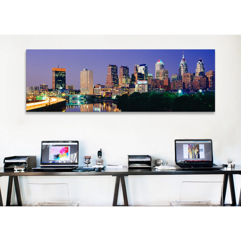 «Panoramic U.S. Pennsylvania, Philadelphia Skyline, Night», reproduction de photo sur toile tendue, Toile tendue