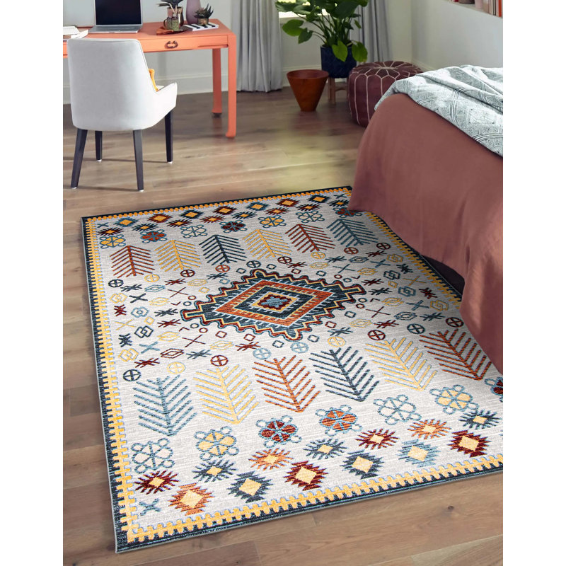 Tapis de couloir gris en polyester 2 pi 6 po x 8 pi Areej, Rectangle 5 pi x 7 pi