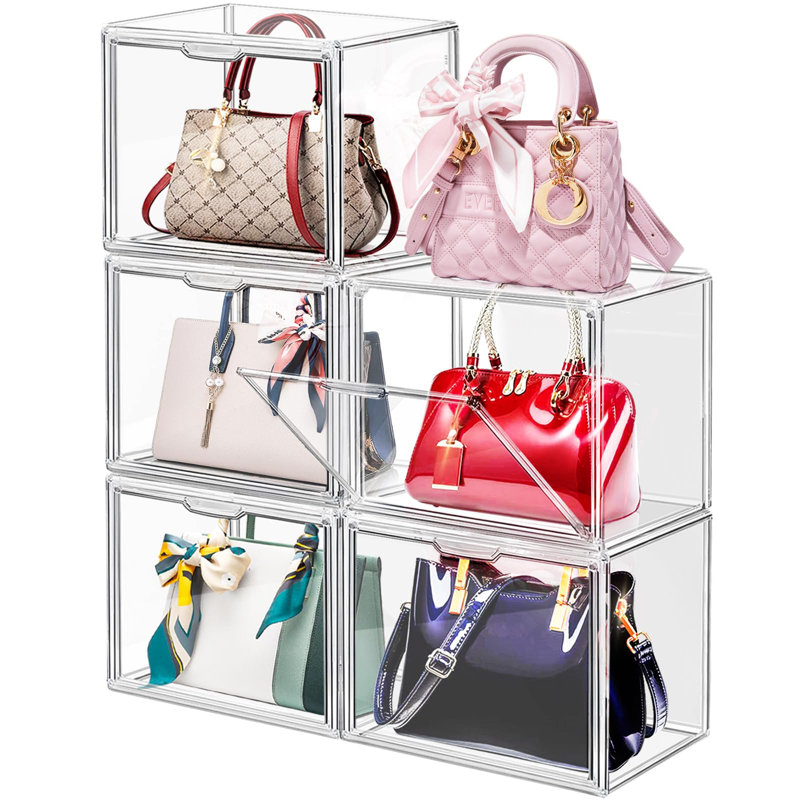 Plastic Handbag Storage Organizer For Closet, Acrylic Display Box For Handbag, Stackable Storage Boxes Bag Organizer With Magnetic Door,(Transparent/5 PCS)