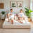 Boneless Black Corduroy Loveseat Sofa Bed, 4 In 1 Foldable Floor Sofa Couch In A Box With 2 Cup Holders-437373546